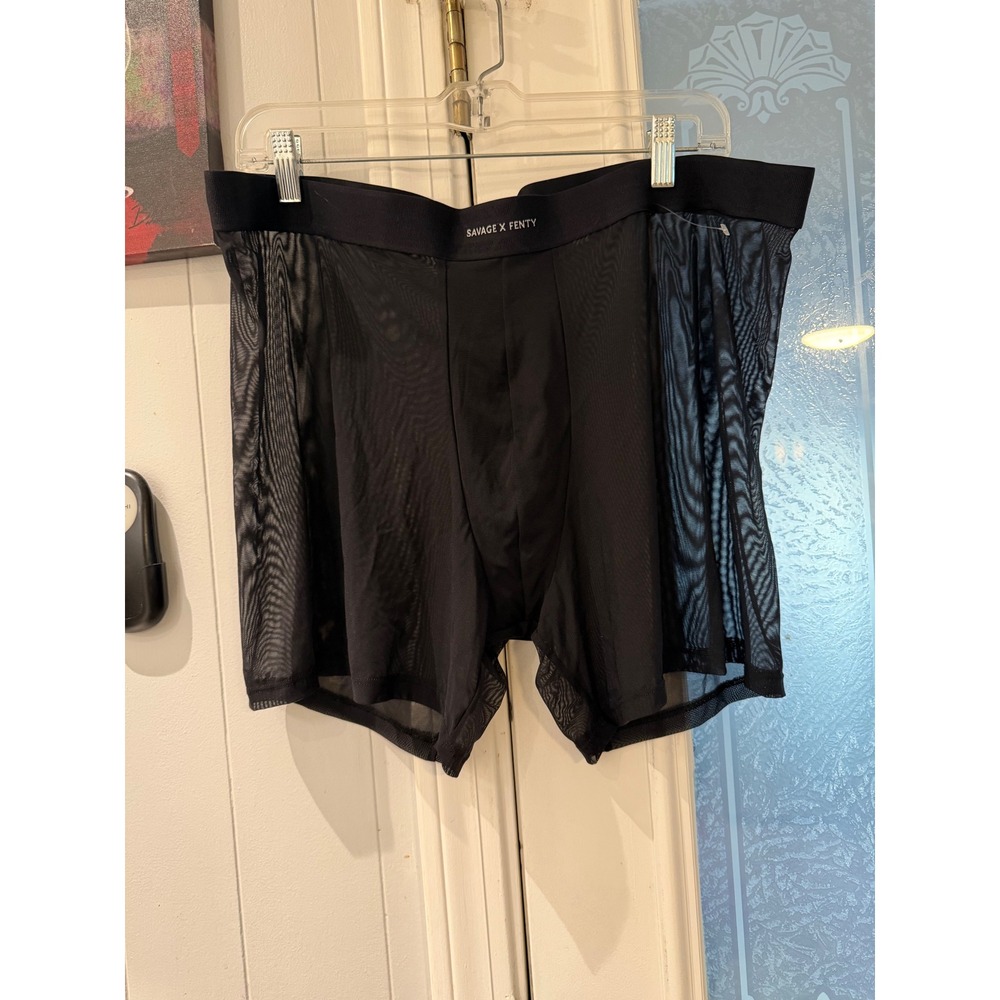 Savage X Fenty Mens Mesh Boxer Briefs Black Sheer Trunk XXL